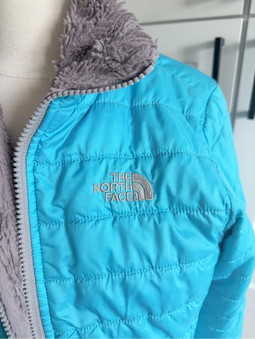 The North Face Girls' Reversible Mossbud Swirl Jacket Bright Blue XL (18)